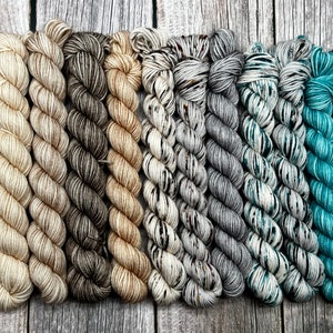 Coastal Tides - Mini Skein Kit, Merino/Nylon Sock Mini Skeins, Fingering, Monster Sock Mini Set, Scrappy Socks, Heel/Toe Sock, Ready to Ship