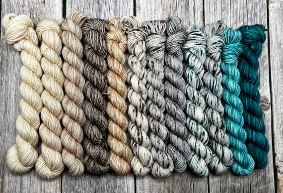 Coastal Tides - Mini Skein Kit, Merino/Nylon Sock Mini Skeins, Fingering, Monster Sock Mini Set, Scrappy Socks, Heel/Toe Sock Yarn