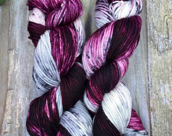 Plum Crazy - Burgundy, Plum, Black, Hand Dyed 85/15 Superwash Merino/Nylon Worsted, Sweater Quantity, Blanket Weight Yarn, Gift for Her