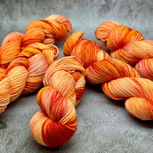 Strawberry Sunrise Neon Pink, Neon Yellow, Orange, Red, Peach, 75/25 Merino Sock Yarn, Superwash, DK Sock Yarn, Valentines Day Gift image 6