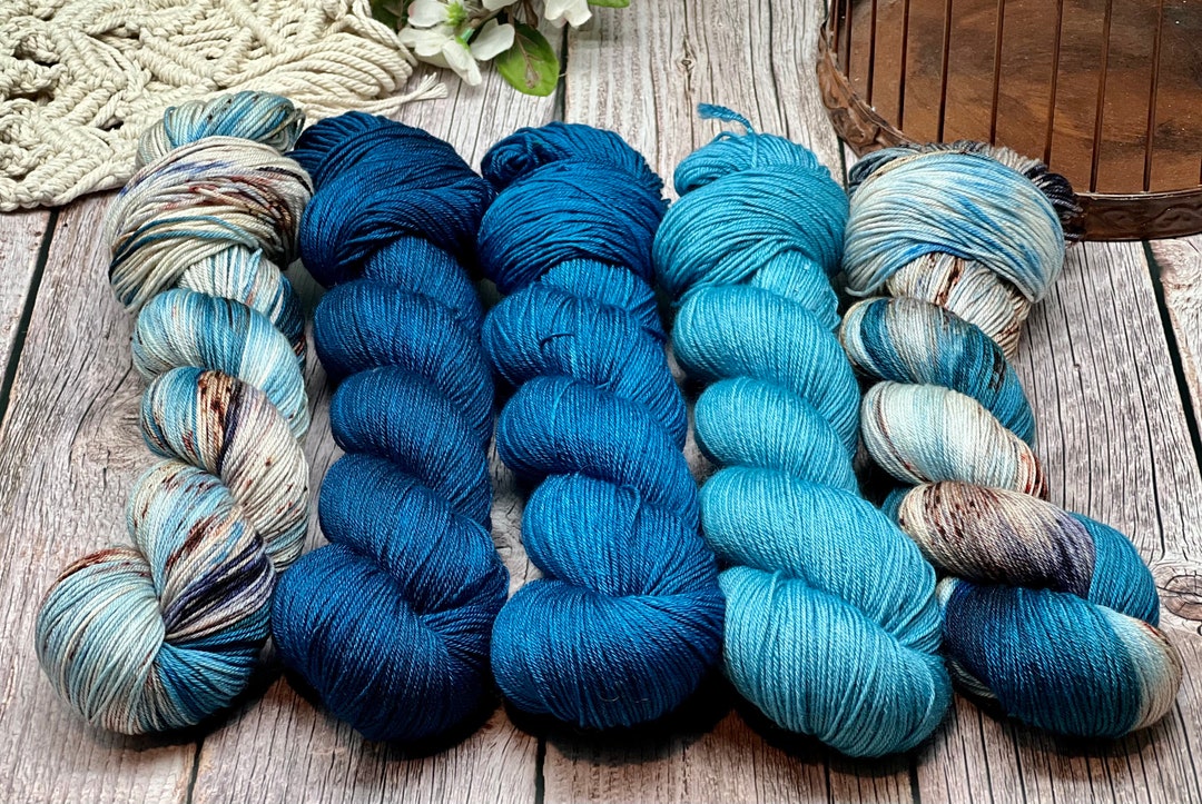 Seaside Blue Knitting Shawl Kit, Knitting Kit, Hand Dyed Merino Sock