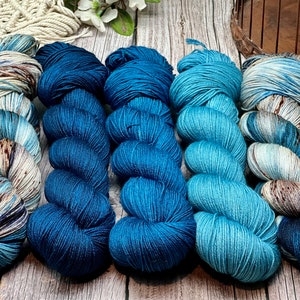 Seaside - Blue Knitting Shawl Kit, Knitting Kit, Hand Dyed Merino Sock Yarn, Superwash, Hand Painted, Yarn Fade, Steven West MKAL Kit 2023