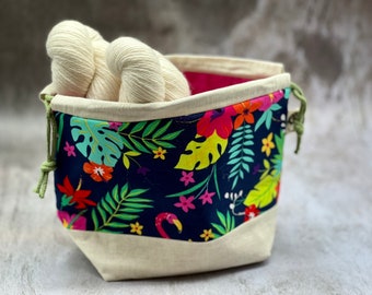 Hot Tropics - Sock Yarn Bag, Sock Project Bag, Yarn Bag, Yarn Tote, Project Bag, Small Project Bag, Hand Made Project Bag
