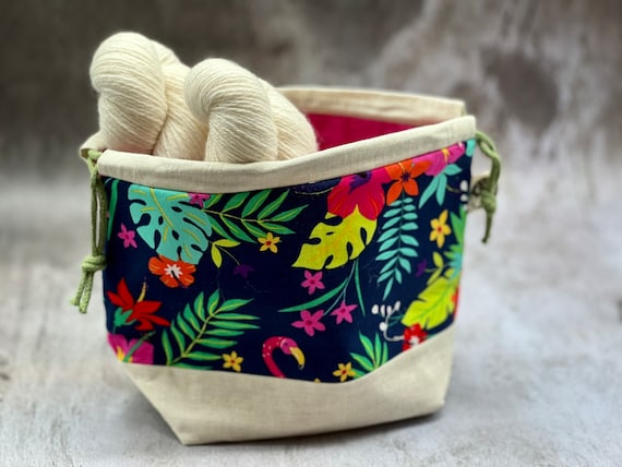 Hot Tropics - Sock Yarn Bag, Sock Project Bag, Yarn Bag, Yarn Tote, Project Bag, Small Project Bag, Hand Made Project Bag