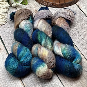 Coffee House - Single Ply, Non-Superwash, 100% Organic Merino, Indie Dyed Yarn, Hand Dyed Yarn, Fingering Weight, Teal, Blue, Grey, Brown