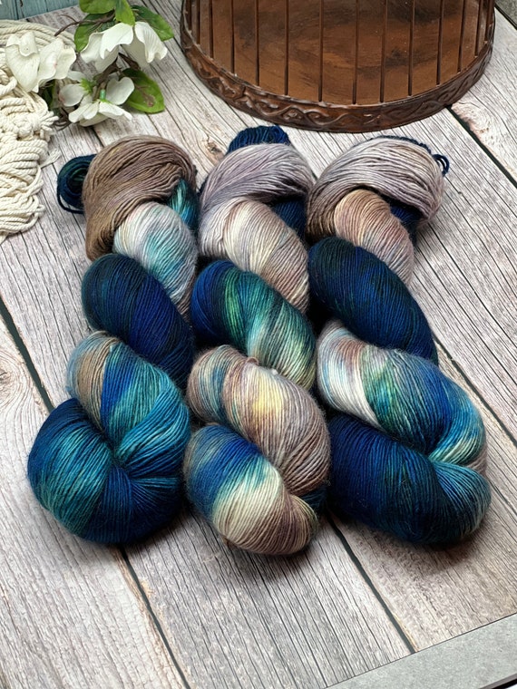 Coffee House - Single Ply, Non-Superwash, 100% Organic Merino, Indie Dyed Yarn, Hand Dyed Yarn, Fingering Weight, Teal, Blue, Grey, Brown