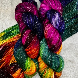 Autumn Rainbow - Diamond Sock, Merino/Nylon/Lurex, Purple, Blue, Green, Orange, Pink, Hand Dyed, Fingering Sock Yarn, Superwash, Indie Dyer