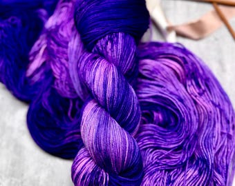 Poison Petals - Purple, Neon Pink, Black, Merino Nylon Yarn, Superwash Merino Fingering, DK, Worsted, Bulky Hand Dyed