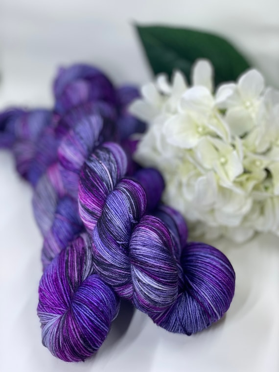 Crystal Cave - Purple, Plum, Berry, Black, Hand Dyed 75/25 Merino Nylon Fingering Sock Yarn, Superwash, Hand Painted, Choose Your Base!