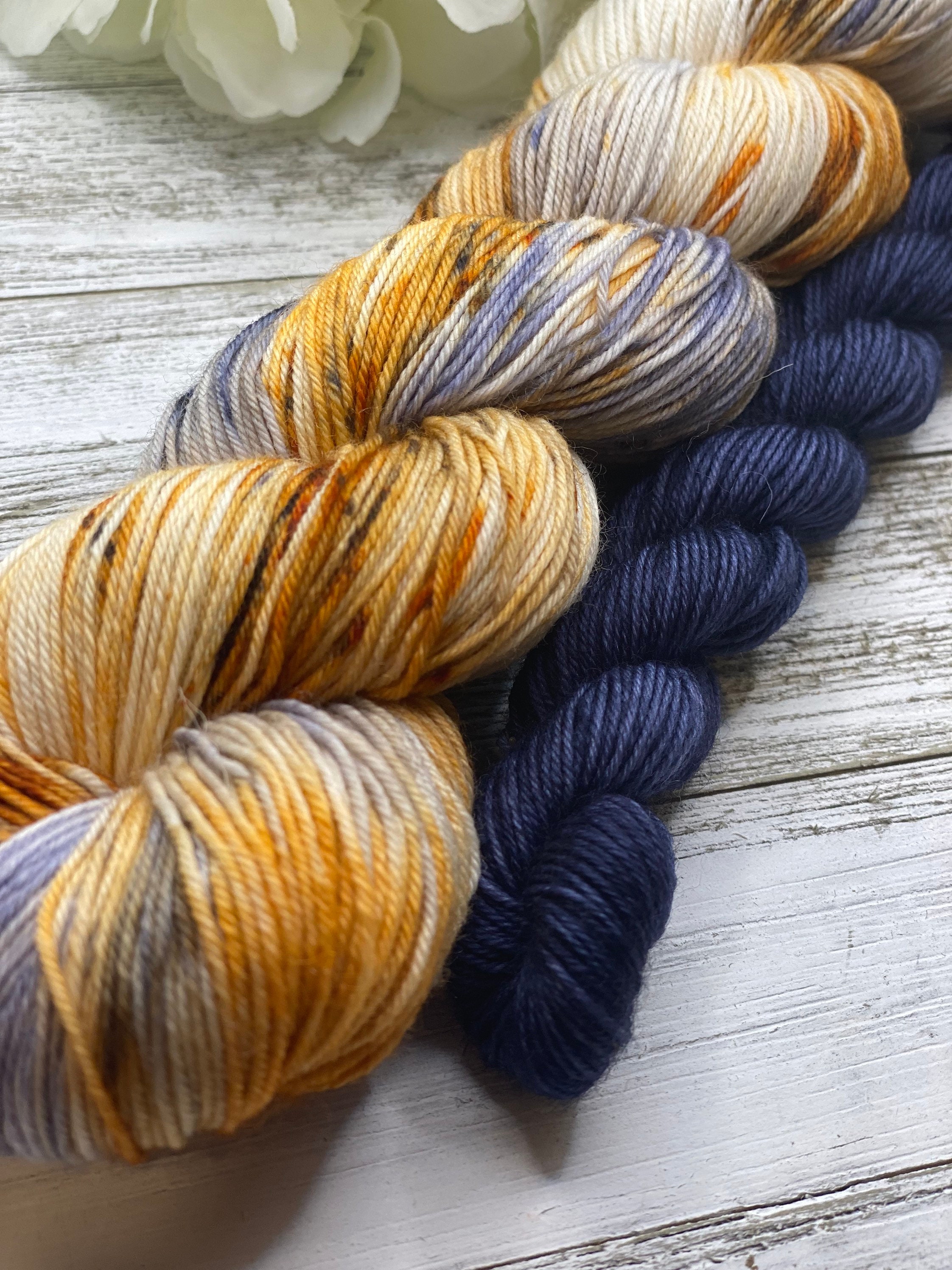 Dragonfly in Amber Blue, Gold, Yellow, White Merino Nylon Yarn, Superwash,  Merino Cashmere, Fingering, Hand Dyed, Sock Yarn, Indie Dyed 