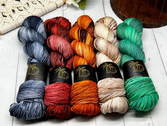 Tuscan Coast - Blue, Red Orange, Green, Cream, Superwash Merino Nylon Fingering, DK, Worsted, Bulky, Shawl Yarn, Steven West MKAL Yarn