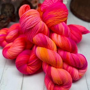 Forces of Evil - Neon Pink, Neon Yellow, Neon Orange, Merino Nylon Yarn, Superwash Merino Fingering, DK, Worsted, Bulky Hand Dyed