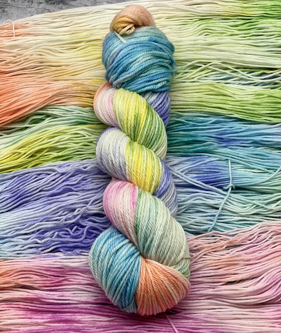 Candy Hearts - Pastel Purple, Neon Pink, Aqua, Nylon Yarn, Superwash Merino Fingering, DK, Worsted, Bulky, Valentines Day