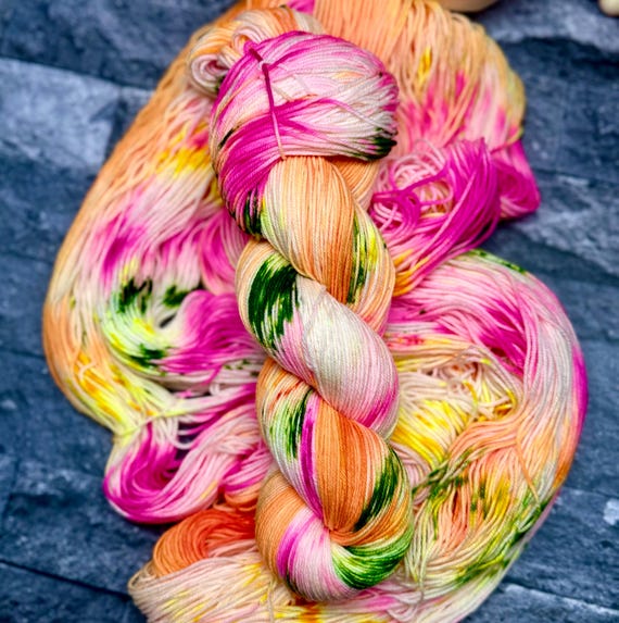 Florida Oranges - Fingering, Sock, DK, Worsted, Bulky Yarn, Superwash Merino Yarn, Neon Yarn, Variegated Yarn, Bright Orange, Yellow, Pink