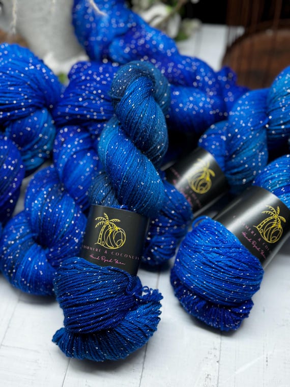 Starry Waters - Diamond Sock, Merino/Nylon/Lurex, Blue, Blacklight Blue, Glow in the Dark, Fingering Sock Yarn, Superwash, Indie Dyer