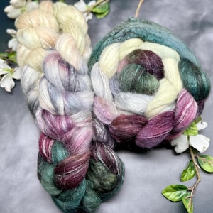 Moonlit Petals - Wool for Spinning and Felting, Wool Roving, Hand Dyed Wool, Merino, Corriedale, Polwarth, BFL/Silk, Merino/Bamboo, Shaniko