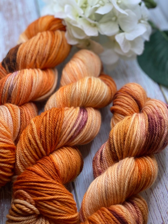 Autumn Harvest - Orange, Burgundy, Brown, Plum, Fall Colors, Pumpkin Colors, Tabby, Calico, Hand Dyed 85/15 Superwash Merino Nylon Worsted