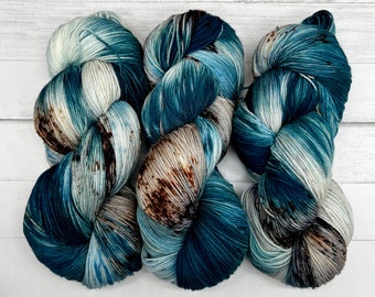 Cape Town - Blue/Green Yarn, Ocean Colors, Hand Dyed Yarn, Sock, DK, Worsted, Aran, Bulky, Sparkle, Superwash, Merino Nylon, Outlander Yarn