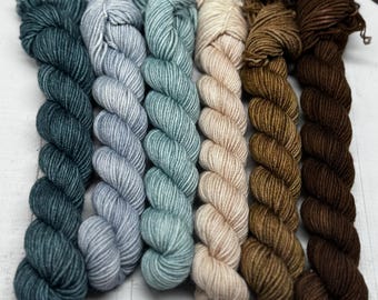 Sea Glass - Kit de calcetines de mini madeja, hilo Doodle para calcetines, fingering, DK, Worsted, mini set de calcetines Monster, calcetines scrappy, colorwork, tejido