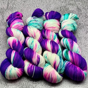 Caboodle - Neon Purple, Neon Pink, Aqua, Teal, Nylon Yarn, Superwash Merino Fingering, DK, Worsted, Bulky, Back to the 80’s