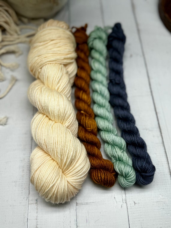 Tranquility - Colorwork Hat Set Superwash Merino Nylon Yarn, Faire Isle Knitting, Knitting Kit, Scrappy Sock Yarn, Gifts for Her, Cashmere