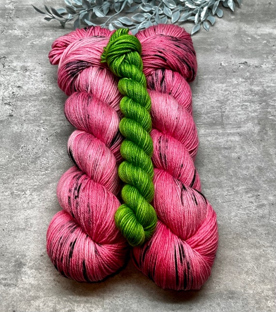 Watermelon Sugar - MCN Merino/Cashmere/Nylon, Autumn Yarn, Hand Dyed, Fingering Sock Yarn, Hand Painted, Summer Yarn, Pink Yarn, Green Yarn