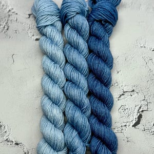 Fathoms & Foam - 3 Skein Mini Fade Set, Merino/Nylon Sock Mini Skeins, Fingering, Monster Sock, Scrappy Socks, Gift for Knitters, Yarn