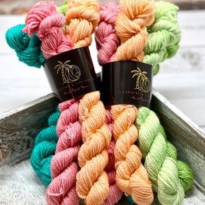 Summer Splash Mini Set -  Skein Merino/Nylon Sock Mini Skeins, Fingering, Monster Sock Mini Set, Scrappy Socks, Sparkle Yarn