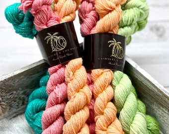 Summer Splash Mini Set -  Skein Merino/Nylon Sock Mini Skeins, Fingering, Monster Sock Mini Set, Scrappy Socks, Sparkle Yarn