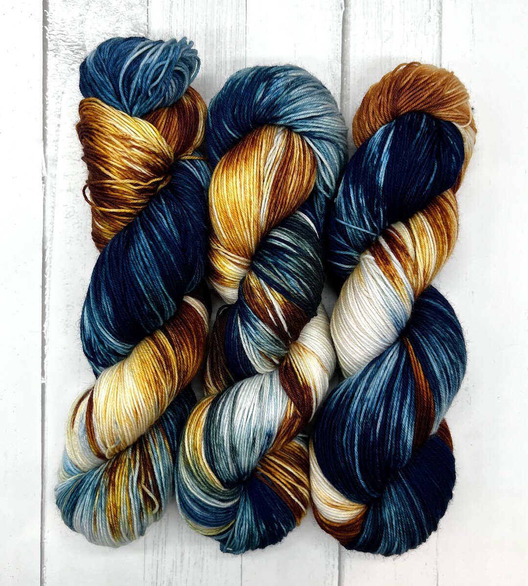 Dragonfly In Amber - Blue, Gold, Yellow, White Merino Nylon Yarn, Superwash, Merino Cashmere, Fingering, Hand Dyed, Sock Yarn, Indie Dyed