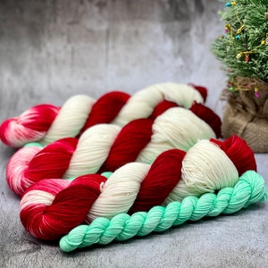 Peppermint Stick - Red, White Merino Nylon Yarn, Superwash, Merino Cashmere, Fingering, DK, Worsted, Hand Dyed, Christmas Yarn, Holiday