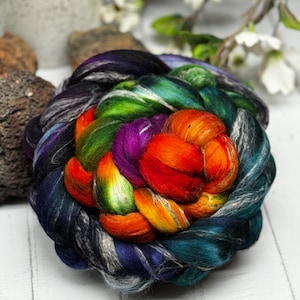 Autumn Rainbow - Hand Dyed Shaniko Roving, Hand Dyed Wool, Hand Dyed Top, Wool for Spinning, Felting, Knitting, Weaving, Gift for Spinner