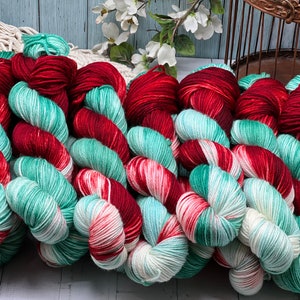 Candy Cane - Merino Nylon Yarn, Superwash, Merino Cashmere, Fingering, DK, Worsted, Hand Dyed, Christmas Yarn, Holiday