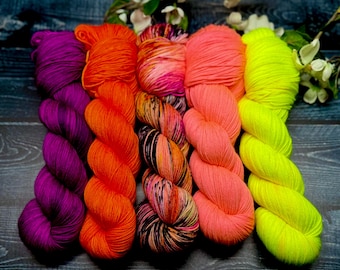 Lava Luau -  Mini Skein Sock Kit, Doodle Sock Yarn, Fingering, Monster Sock Mini Set, Scrappy Socks, Colorwork, SW Merino/Nylon,