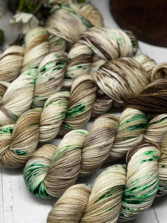 Holiday Tree Farm - Brown, Green, White Merino Nylon Yarn, Superwash, Merino Cashmere, Fingering, Worsted, Hand Dyed, Christmas Yarn