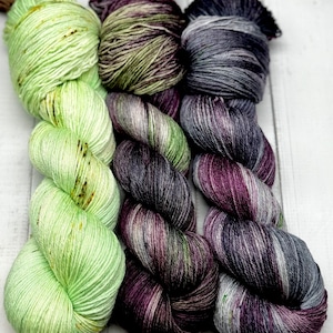 Dancing with Fairies - Indie Dyer, Hand Dyed, Green Yarn, Purple, MCS, MCN, Merino/Nylon, Gifts for Her, Knitting, Crochet, Find Your Fade