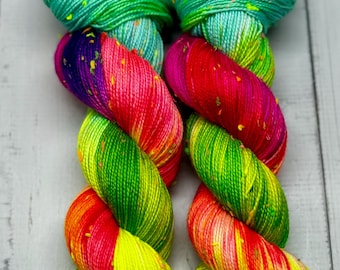 Poseidon’s Prism- Indie Dyer, Hand Dyed, Fingering Sock Yarn, Hand Painted, Neon Yarn, Merino/Nylon, Blacklight Reactive, Donegal Tweed
