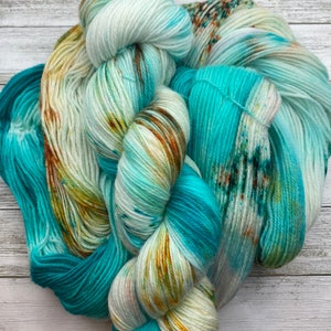 A Day At The Beach - Teal, Blue, Gold, Orange, Brown, Ocean Colors, Fingering, DK, Worsted, Bulky Weight Options! Indie dyed yarn, Sock yarn