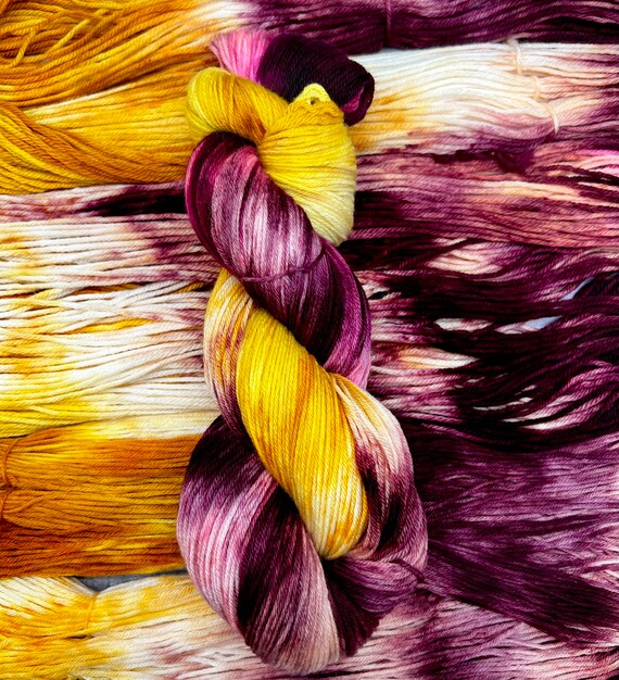 Illusionist - MCN Merino/Cashmere/Nylon, Superwash Merino, Hand Dyed, Fingering Sock Yarn, Hand Painted, Burgundy, Wine, Mustard Yellow