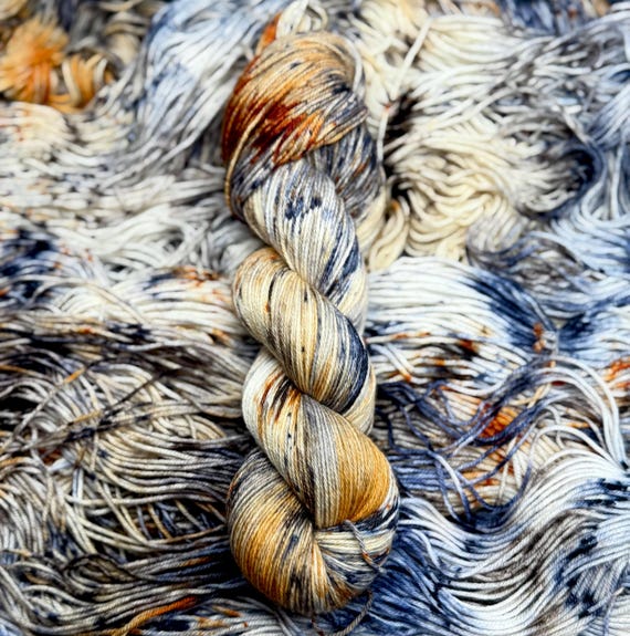 Grandfathers Cowboy Boots - Blue, Dark Blue, Navy, Orange, Rust, Brown, Hand Dyed Merino Nylon Fingering Sock Yarn, Superwash, Hand Painted