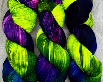 Wicked - Neon Green, Neon Purple, Neon Pink, Blue Hand Dyed Yarn, Superwash Merino Nylon, Fingering, DK Worsted, Aran, Bulky, Sock Yarn