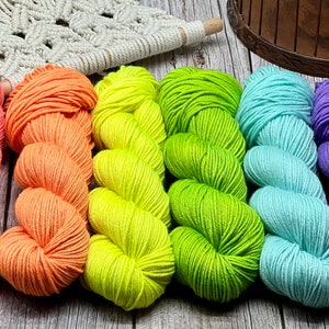 Pastel Rainbow Shawl Set - Ready to Ship! Non-Superwash Hand Dyed DK Merino, Silk, Sparkle Yarn, Pastel Neon, Indie Dyer, Gifts for Knitters
