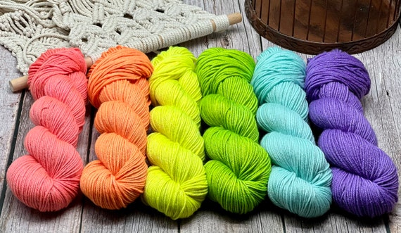 Pastel Rainbow Shawl Set - Non-Superwash Hand Dyed DK Merino, Silk, Sparkle Yarn, Pastel Neon Colors, Indie Dyer, Shawl Set, Ready to Ship!