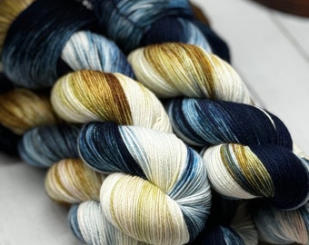 Dragonfly In Amber - Blue, Green, Gold, Hand Dyed Superwash Merino/Nylon Worsted Weight, DK Yarn, Sweater/Blanket Yarn, Bulky Yarn