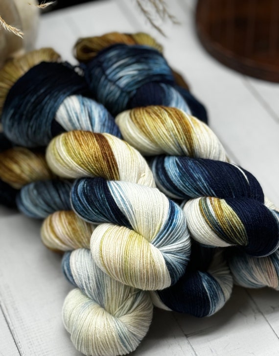 Dragonfly In Amber - Blue, Green, Gold, Hand Dyed Superwash Merino/Nylon Worsted Weight, DK Yarn, Sweater/Blanket Yarn, Bulky Yarn