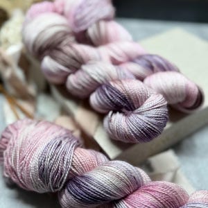 Love Spell - Muted Pink, Plum Brown, Pastel, Merino Nylon Yarn, Superwash Merino Fingering, DK, Worsted, Bulky Hand Dyed, Knitting, Crochet