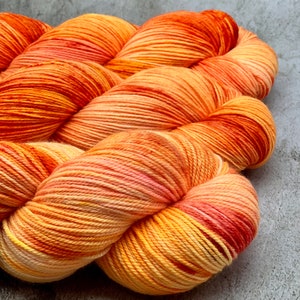 Strawberry Sunrise Neon Pink, Neon Yellow, Orange, Red, Peach, 75/25 Merino Sock Yarn, Superwash, DK Sock Yarn, Valentines Day Gift image 4