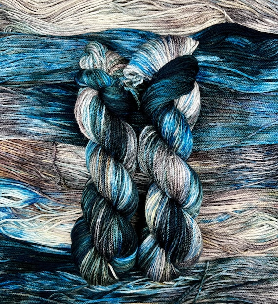 Coffee House - Deep Blue, Brown, Silver, Merino Nylon Yarn, Superwash Merino Fingering, DK, Worsted, Bulky Hand Dyed