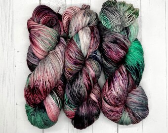 Sea Witch - Plum, Purple, Mint, Green, Hand Dyed MCN, Fingering Sock Yarn, Superwash, Hand Painted Merino Cashmere, Outlander Yarn