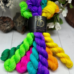Knit the Rainbow - Mini Skein Sock Kit, Doodle Sock Yarn, Fingering, Monster Sock Mini Set, Scrappy Socks, Colorwork, DK, Worsted, Knitting